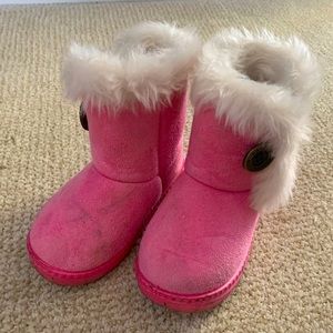 Pink furry boots